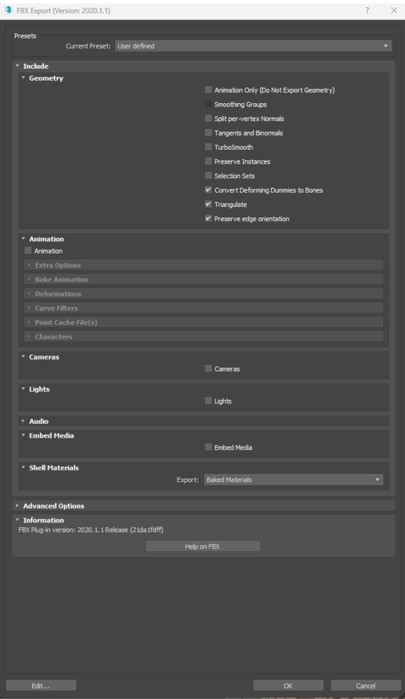 3DS Max Export Settings for DAE and FBX