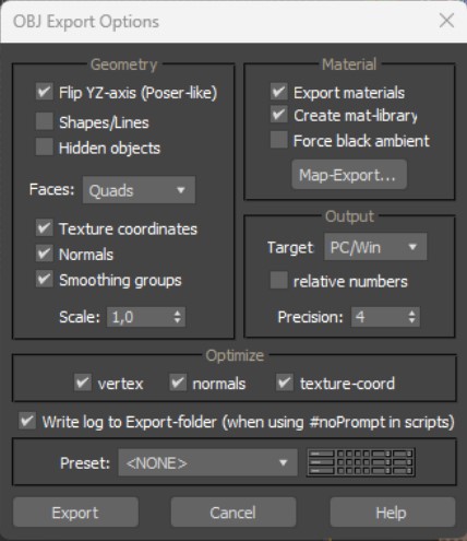 3DS MAX: OBJ export